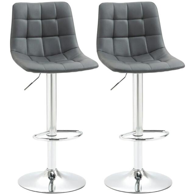 Rackhams Adjustable Bar Stools Set of 2, Swivel PU Leather Upholstered Barstools with Tufted Seat and Back, Breakfast Bar Chairs for Kitchen Counter, Grey - image 1