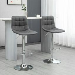 Rackhams Adjustable Bar Stools Set of 2, Swivel PU Leather Upholstered Barstools with Tufted Seat and Back, Breakfast Bar Chairs for Kitchen Counter, Grey - thumbnail 2