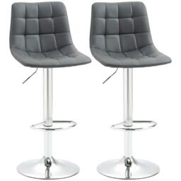 Rackhams Adjustable Bar Stools Set of 2, Swivel PU Leather Upholstered Barstools with Tufted Seat and Back, Breakfast Bar Chairs for Kitchen Counter, Grey - thumbnail 1