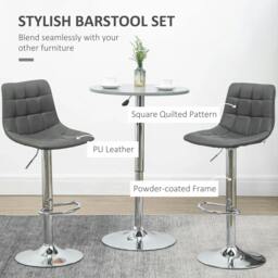 Rackhams Adjustable Bar Stools Set of 2, Swivel PU Leather Upholstered Barstools with Tufted Seat and Back, Breakfast Bar Chairs for Kitchen Counter, Grey - thumbnail 4