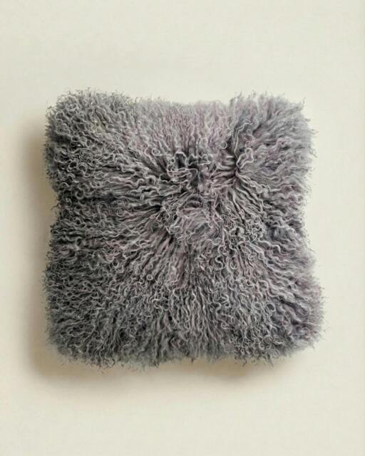 Rackhams Large Mongolian Sheepskin Cushion - 50cm - Grey - With Filler - image 1