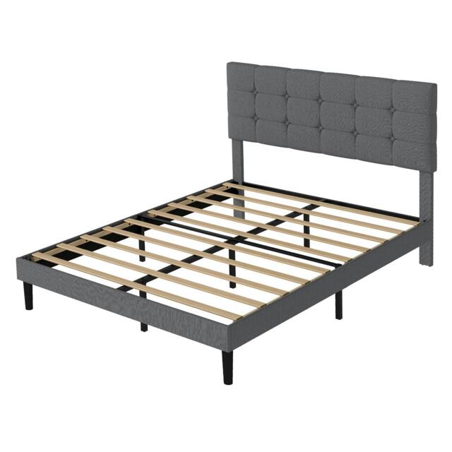 Rackhams Upholstered Bed Frame Linen Fabric with Tufted Headboard Double King - DreamLear-King - image 1