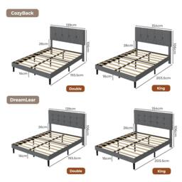 Rackhams Upholstered Bed Frame Linen Fabric with Tufted Headboard Double King - DreamLear-King - thumbnail 4