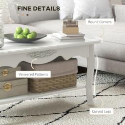 Rackhams White Coffee Table Wood Cocktail Tea Centre Table with Storage Shelf for Living Room Reception Room, 94L x 44W x 42H cm - thumbnail 6