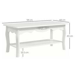 Rackhams White Coffee Table Wood Cocktail Tea Centre Table with Storage Shelf for Living Room Reception Room, 94L x 44W x 42H cm - thumbnail 3