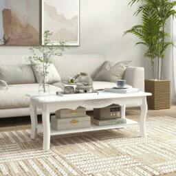 Rackhams White Coffee Table Wood Cocktail Tea Centre Table with Storage Shelf for Living Room Reception Room, 94L x 44W x 42H cm - thumbnail 2