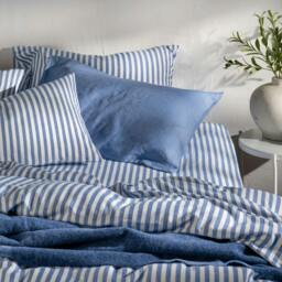 Rackhams Mediterranean Blue Herringbone Stripe Cotton 30cm Standard Fitted Sheets - Superking - thumbnail 5