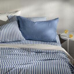 Rackhams Mediterranean Blue Herringbone Stripe Cotton 30cm Standard Fitted Sheets - Superking - thumbnail 3