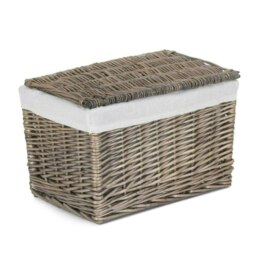 Rackhams 36cm Taupe Wash Finish Storage Wicker Hamper Basket - thumbnail 1