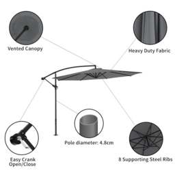 Rackhams 3M Sun Parasol Hanging Banana Umbrella Dark Grey - Without base - thumbnail 6