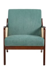 Rackhams Green Corduroy Armchair with Rattan Armrest - Green - thumbnail 3