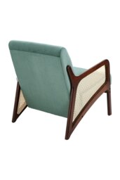 Rackhams Green Corduroy Armchair with Rattan Armrest - Green - thumbnail 4