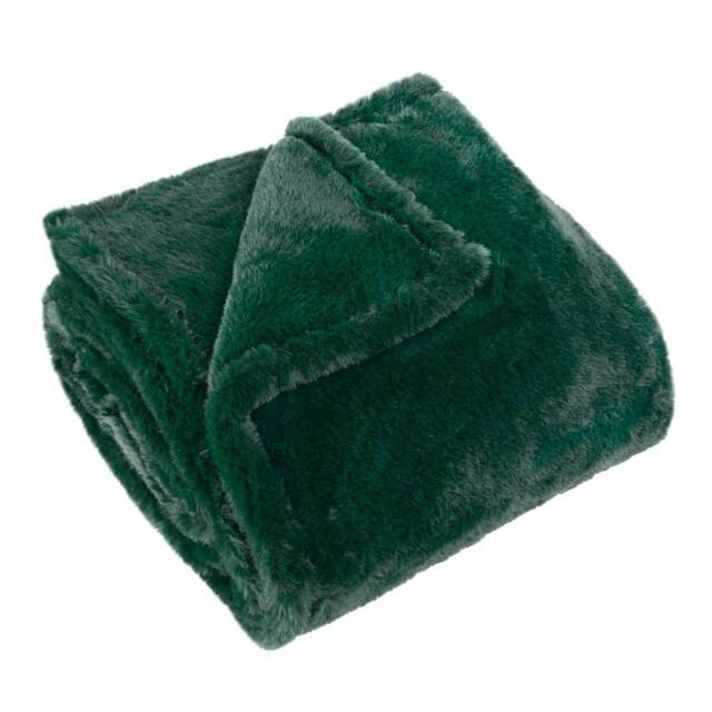 Rackhams Kallu Faux Fur Double Sided Throw - Needle Green - 130cm x 180cm - Needle Green - 100% Polyester - image 1