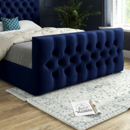 Rackhams Novara Upholstered Soft Velvet Bed Frame - Blue - Pink - Double - thumbnail 4