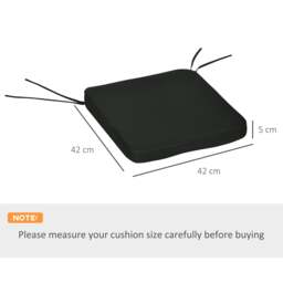 Rackhams Set of 6 Chair Cushion Seat Pads Dining Chair w/ Straps Outdoor Black - thumbnail 6