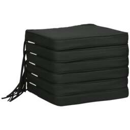 Rackhams Set of 6 Chair Cushion Seat Pads Dining Chair w/ Straps Outdoor Black - thumbnail 2