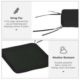 Rackhams Set of 6 Chair Cushion Seat Pads Dining Chair w/ Straps Outdoor Black - thumbnail 5