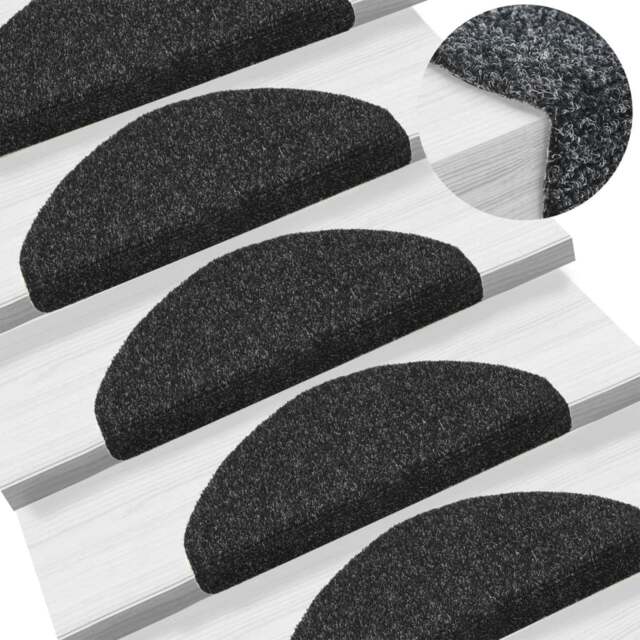 Rackhams Self-adhesive Stair Mats 10 pcs Black 65x21x4 cm Needle Punch