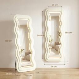 Rackhams Full Length Mirror, 160 x 60 cm Velvet Wall Standing Mirror, Cream - thumbnail 3