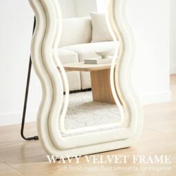 Rackhams Full Length Mirror, 160 x 60 cm Velvet Wall Standing Mirror, Cream - thumbnail 4