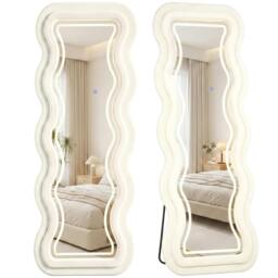 Rackhams Full Length Mirror, 160 x 60 cm Velvet Wall Standing Mirror, Cream - thumbnail 2