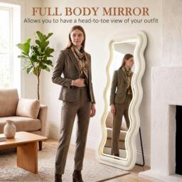 Rackhams Full Length Mirror, 160 x 60 cm Velvet Wall Standing Mirror, Cream - thumbnail 5