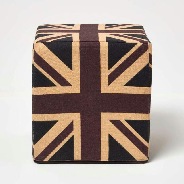Rackhams Cotton Cube Pouffe Vintage Union Jack - 36 x 36 x 38 cm - image 1