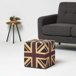 Rackhams Cotton Cube Pouffe Vintage Union Jack - 36 x 36 x 38 cm - thumbnail 2
