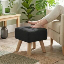 Rackhams Modern Footstool, Fabric Foot Rest with Rubber Wood Legs - Dark Green - thumbnail 2