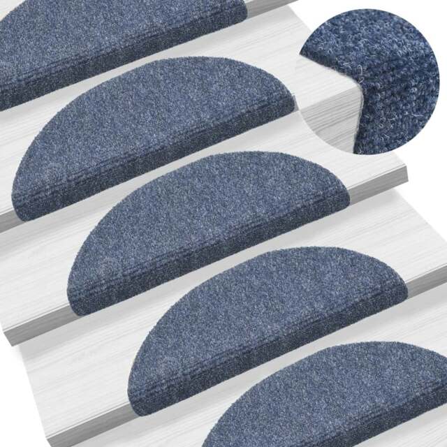 Rackhams 15 pcs Self-adhesive Stair Mats Needle Punch 56x17x3 cm Blue