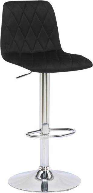 Rackhams Verona Velvet Kitchen Bar Stools, Single, Height Adjustable Gas Lift Stool With Backrest, Breakfast Bar Stool - Black - image 1
