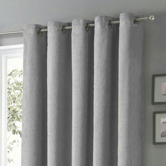 Rackhams Teddy Fleece Readymade Eyelet Curtains - 168cm x 137cm - Silver - image 1