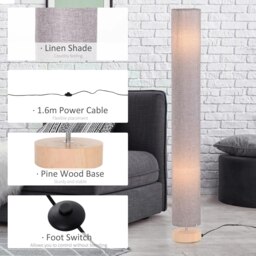 Rackhams Tall Floor Lamp Lighting with Fabric Shade for Bedroom Grey - thumbnail 6