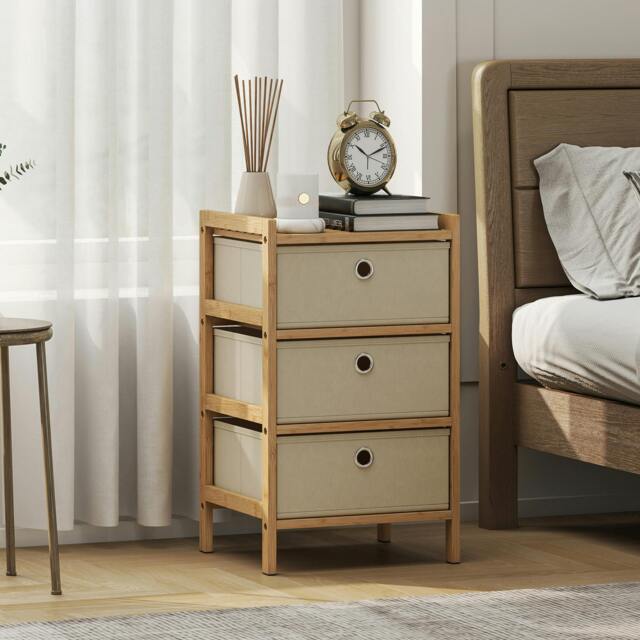 Rackhams Chest of Drawers, 3 Drawers Dresser with Bamboo Frame - Cream - 33 x 29 x 55 cm - 3 - image 1