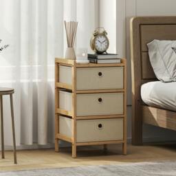 Rackhams Chest of Drawers, 3 Drawers Dresser with Bamboo Frame - Cream - 33 x 29 x 55 cm - 3