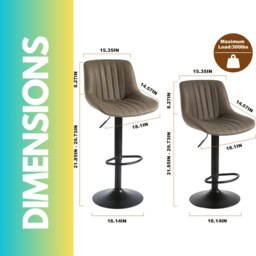 Rackhams 2PC Height Adjustable 360 PU Leather Swivel Bar Stools Set Brown - thumbnail 5