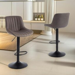 Rackhams 2PC Height Adjustable 360 PU Leather Swivel Bar Stools Set Brown - thumbnail 3