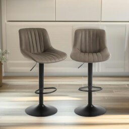 Rackhams 2PC Height Adjustable 360 PU Leather Swivel Bar Stools Set Brown - thumbnail 2