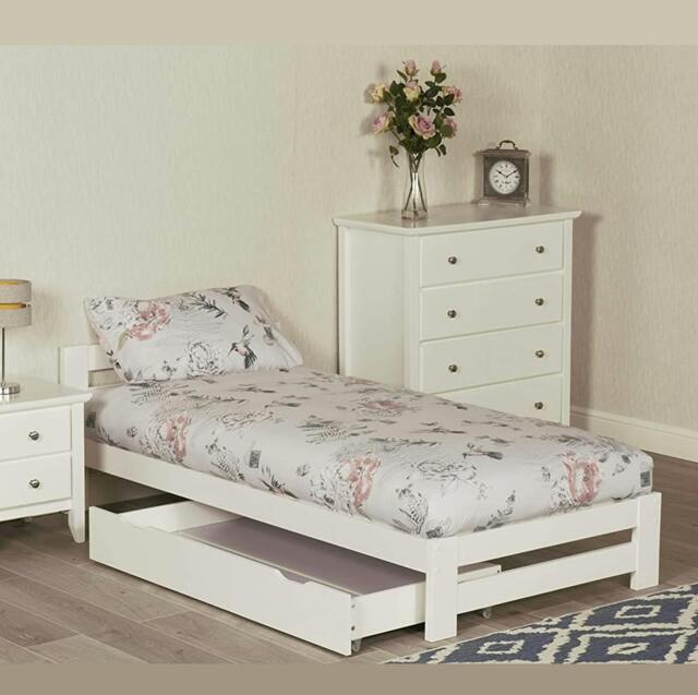 Rackhams Xiamen Pine Bed - White/Grey, 4 Sizes - White - 3FT - image 1