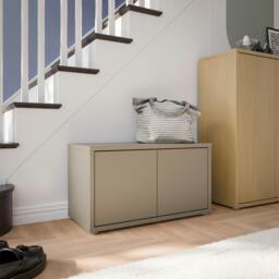 Rackhams Alice Springs Bench with 2 Doors Push-to-Open in Taupe - W 74.5 X  H 41.5 X  D 34.9cm - 1 - Manufactured Wood - thumbnail 1
