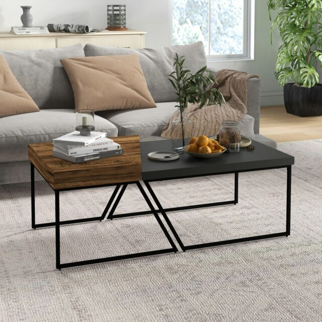 Rackhams Coffee Table Set of 2, Coffee Tables with Steel Frame for Living Room - Rustic Brown - image 1