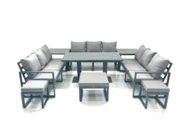 Rackhams 12 Seater Garden Sofa Set Aluminium Furniture Rising Dining Tabe Set with 2 Side Tables 3 Footstools Dark Grey - thumbnail 2