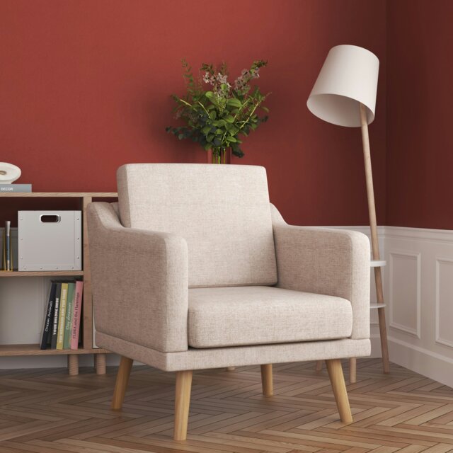 Rackhams 2ft Upholstered Armchair Linen Pebble Weave Padded Single Sofa - Beige - image 1