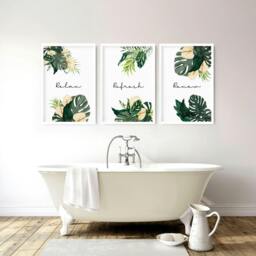Rackhams Art prints for the bathroom - set of 3 wall art prints - 20 x 30 in / 50 x 76 cm - Satin Photo paper 280 gsm - Oak Frame - thumbnail 2
