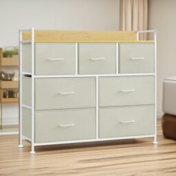 Rackhams Industrial Bedroom Chest With 7 Fabric Drawers Cream