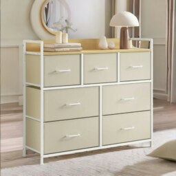 Rackhams Industrial Bedroom Chest With 7 Fabric Drawers Cream - thumbnail 4