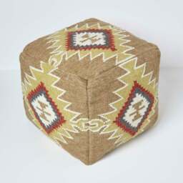 Rackhams Jaipur Brown and Orange Kilim Footstool Handwoven Beanbag Pouffe - 43 x 43 cm - thumbnail 3