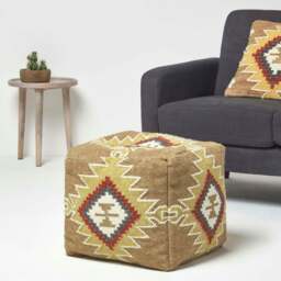 Rackhams Jaipur Brown and Orange Kilim Footstool Handwoven Beanbag Pouffe - 43 x 43 cm - thumbnail 2