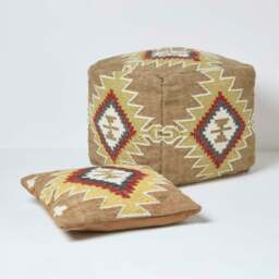 Rackhams Jaipur Brown and Orange Kilim Footstool Handwoven Beanbag Pouffe - 43 x 43 cm - thumbnail 6