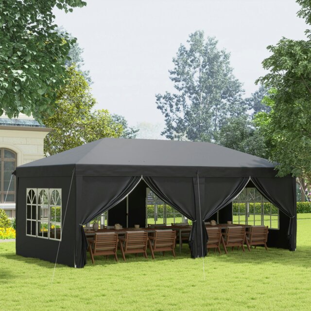 Rackhams 3m x 6m Pop Up Gazebo Party Tent Canopy Marquee with Storage Bag Blue - Black - 585cm x 295cm x 270cm - image 1
